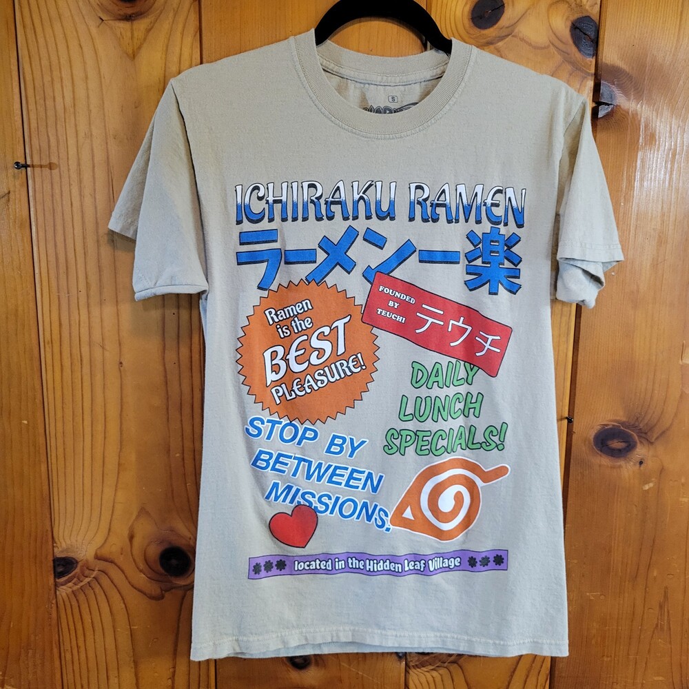 Y2k 2007 Ichiraku Ramen Small Cotton T-Shirt Light Tan naruto Anime Graphic Tee